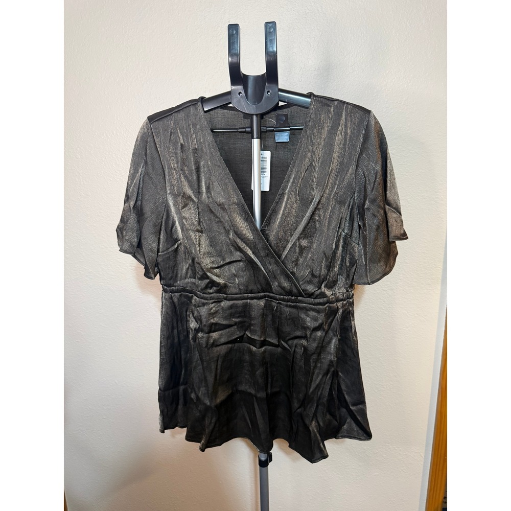 Torrid Lily Black Gold Metallic Crinkle Chiffon Babydoll Top 0 L 12 19160976